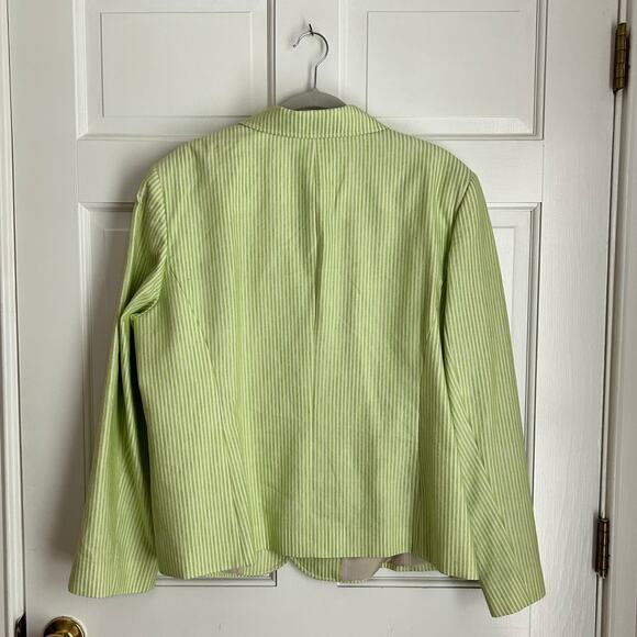 NWT Lafayette 148 Green Cotton Linen Seersucker Stripe Pleated Blazer Size 18 - Picture 4 of 4